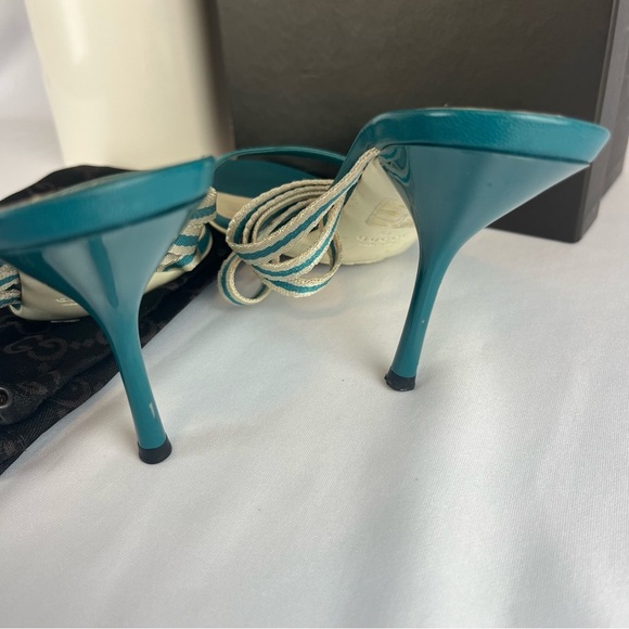 Gucci Teal Blue Fabric and Leather Mirabelle Slide Sandals Shoes Spring Size 36 - Picture 5 of 13